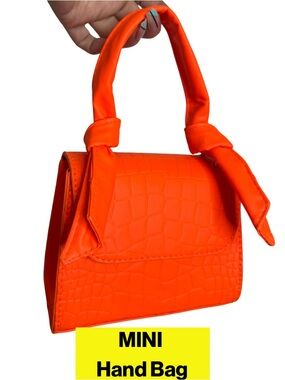 3/for $15 🍒 Croc-Embossed Mini Top-Handle Hand Bag in Neon Orange